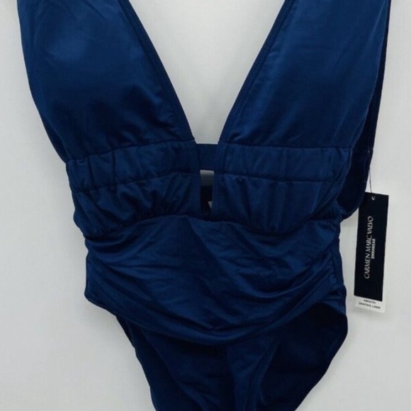 Carmen Marc Valvo Womens Size 8 Plunge-Neck Ruched One-Piece Swimsuit - Picture 7 of 13